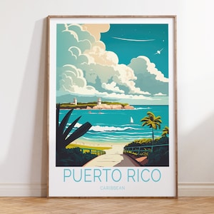 Puerto Rico Caribbean Travel Poster, Puerto Rico Travel Wall Art, Caribbean Island Travel Print, Birthday Gifts, Wedding Gifts