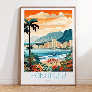 Hawaii Küsten Reise Poster, Honolulu Hawaii Reise Wandkunst, Hawaii Küsten Reise Wandkunst, Honolulu Hawaii Poster, Hawaii Druck
