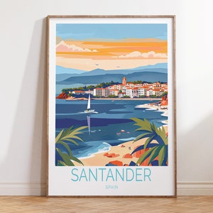 Santander Benutzerdefiniertes Reiseplakat, Santander Spanien Reisewandkunst, Spanien-Stranddruck, personalisierte Geschenke, Wohndekorgeschenke