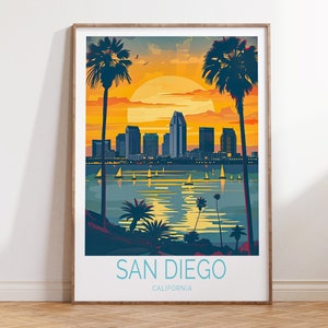 San Diego California Poster, California Travel Wall Art, San Diego Sunset Poster, USA Custom Travel Poster, Personalised Gifts
