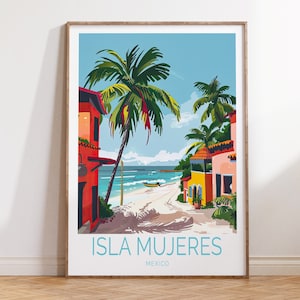 Póster de viaje a Isla Mujeres, arte mural de México, impresión de playa de Isla Mujeres México, regalos personalizados, regalo de cumpleaños
