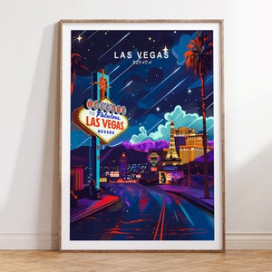 Póster de viaje a Las Vegas, arte mural de Nevada, metrópoli de Las Vegas, póster de viaje personalizado de EE. UU., regalo de cumpleaños, regalos de boda