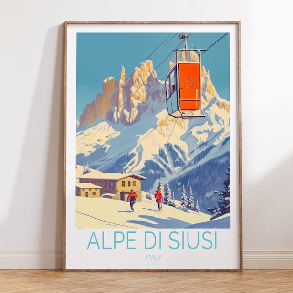 Poster di viaggio dell'Alpe di Siusi Italia, arte della parete dell'Alpe di Siusi Italia, arte della parete di viaggio dell'Alpe di Siusi, stampa di viaggio in Italia, regalo per i viaggiatori