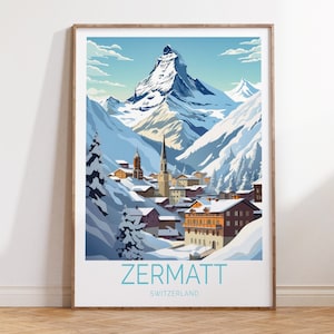 Cartaz de viagem de Zermatt Suíça, cartaz de inverno de Zermatt Suíça, arte de parede de viagem de Zermatt Suíça, presente de viagem da Suíça
