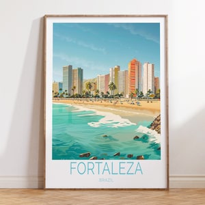 Cartel de viaje de Fortaleza Brasil, cartel de Brasil, arte de pared de viaje de Fortaleza Brasil, cartel costero de Fortaleza, regalos de viajero