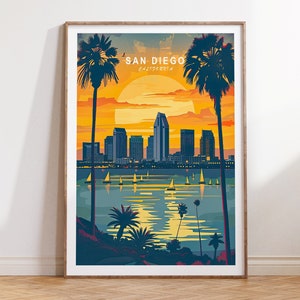 San Diego California Travel Poster, California Wall Art, California San Diego Sunset Poster, City Poster, Personalised Gifts