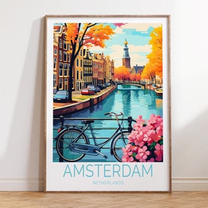 Amsterdam Bridge Travel Poster Netherlands Travel Poster, Amsterdam Travel Wall Art, Amsterdam Netherlands Anniversary Gifts