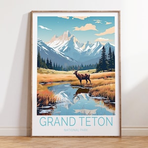 Grand Teton Nationalpark Kalifornien Reiseplakat , Grand Teton Nationalpark Wandkunst, Grand Teton Nationalpark Reisewandkunst
