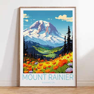 Impression de voyage au mont Rainier, affiche des parcs nationaux, affiche du mont Rainier, affiche de voyage personnalisée, cadeau personnalisé, cadeau d'anniversaire