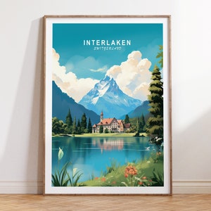Interlaken Switzerland Travel Poster, Interlaken Poster, Switzerland Travel Wall Art, Switzerland Travel Gift, Birthday Present