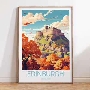 Edinburgh Scotland Travel Print, Scotland UK, Edinburgh Castle Poster, Custom Travel Poster, Personalized Gift, Uk Wall Art