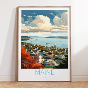 Póster de viaje de Maine, EE. UU., arte mural de viaje por el estado de Augusta, Maine, regalo de viajero de Maine, impresiones de viajes de EE. UU., regalos de cumpleaños