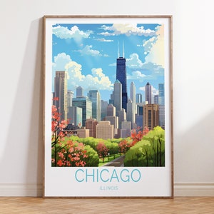 Plakat podróżniczy Chicago, plakat Chicago USA, wydruk Chicago, prezent ślubny, spersonalizowany plakat podróżniczy, spersonalizowany prezent