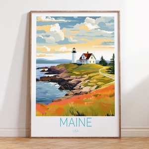 Cartel de viaje de Maine EE. UU., Arte de pared de viaje del estado de Augusta Maine, Regalo de viajero de Maine, Cartel de los estados de EE. UU., Impresiones de viajes de EE. UU.