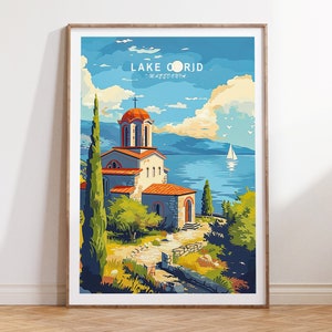 Lake Ohrid Macedonia Travel Print, Macedonia Wall Art, Lake Ohrid Travel Poster, Home Decor, Wedding Present, Personalised Gifts