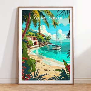 Playa Del Carmen Travel Poster, Mexico Wall Art, Playa Del Carmen Mexico Coastal Print, Personalised Gifts, Wedding Present