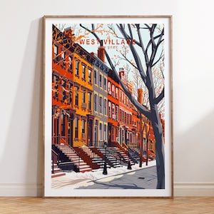 West Village New York Travel Poster, New York City Wall Art, West Village Print, Home Decor, Personalised Gifts, Wedding Present