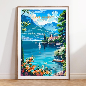 Lake Annecy France City Poster, Lake Annecy Coast Wall Art, France Travel Print, Home Decor, Personalised Gifts, Honeymoon Present