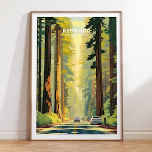 Redwood  Travel Poster, Redwood Wall Art, National Park Gift, National Park Print, Redwood Poster, California Travel Print