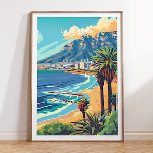 Cape Town Travel Print, South Africa City Wall Art, Cape Town Coastal Poster, Cape Town South Africa Poster, Personalised Gifts