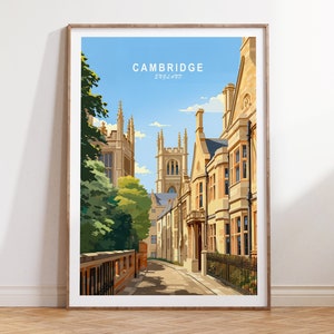 Cambridge Travel poster, Engeland poster, Cambridge Travel print kunst aan de muur, Cambridge traditionele reis print, Cambridge cadeau, verjaardagscadeau