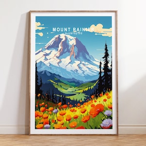 Mount Rainier Travel Poster, Washington Travel Poster, Mount Rainier Wall Art Travel Poster, Mount Rainier National park print