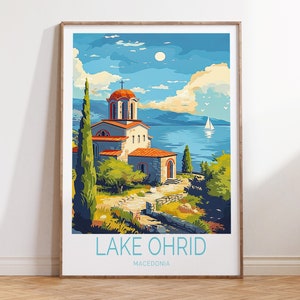 Lake Ohrid Travel Poster, Macedonia Travel Wall Art, Lake Ohrid Print, Lake Ohrid Macedonia Wall Decor, Wedding Present, Home Decor