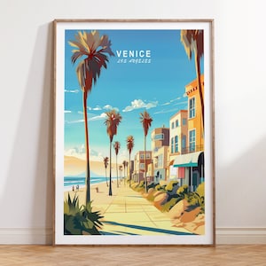 Venice Los Angeles Travel Poster, Venice California Travel Wall Art, Venice Beach Traditional Travel Print, Los Angeles Gifts, Birthday Gift