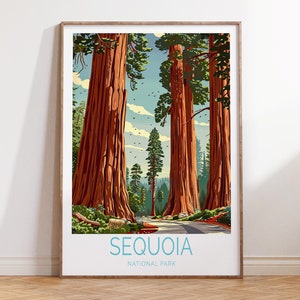 Cartel de viaje de Sequoia, regalos de viaje al Parque Nacional, arte de la pared de Sequoia, impresión del Parque Nacional de Sequoia, regalo de cumpleaños, regalos personalizados
