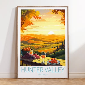 Poster de viagem de Hunter Valley, impressão de cidade da Austrália, arte de parede de Hunter Valley Austrália, decoração de casa, presente de lua de mel, presentes de aniversário