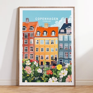 Cartel de Copenhague Dinamarca, impresión de Dinamarca, arte de la pared de viaje de Copenhague, decoración de la pared de Dinamarca, regalos personalizados, regalo de cumpleaños