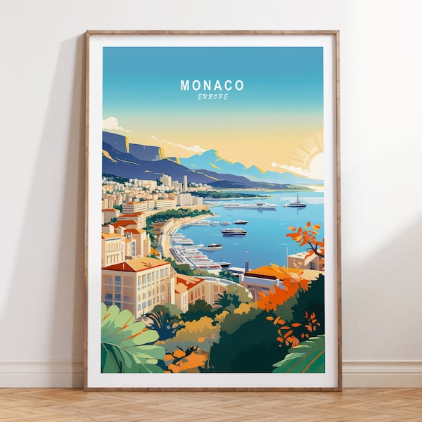 Monaco Art Travel Poster, Monaco Poster, Europe Travel Poster, Monaco Wall Art Travel Poster, Europe French Riviera Travel Gifts