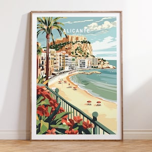 Poster Alicante, Spanje, Spanje reisafdruk Alicante, decor muurkunst Spanje, poster kust Alicante, gepersonaliseerd cadeau, huwelijkscadeaus