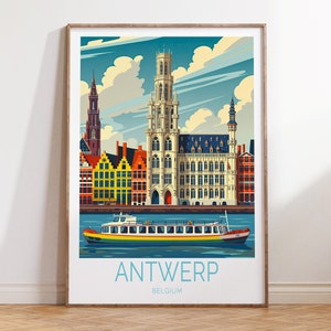 Antwerp Travel Poster, Belgium Poster Print, Belgium Wall Art Decor, Antwerp Travel Gifts, Personalised Present, Wedding Gifts