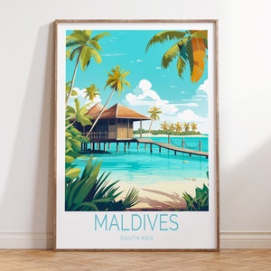 Cartaz de viagem das Maldivas, Cartaz do Sul da Ásia das Maldivas, Arte de parede de impressão de viagem das Maldivas, Impressão de viagem do Sul da Ásia das Maldivas, Presentes do Sul da Ásia