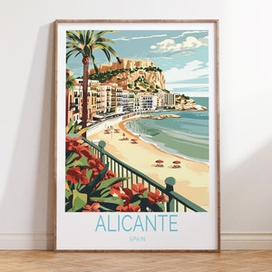 Cartel de viaje de Alicante, cartel de España, impresión de arte mural de Alicante, cartel de la costa de España, decoración del hogar, regalo personalizado, regalos de boda
