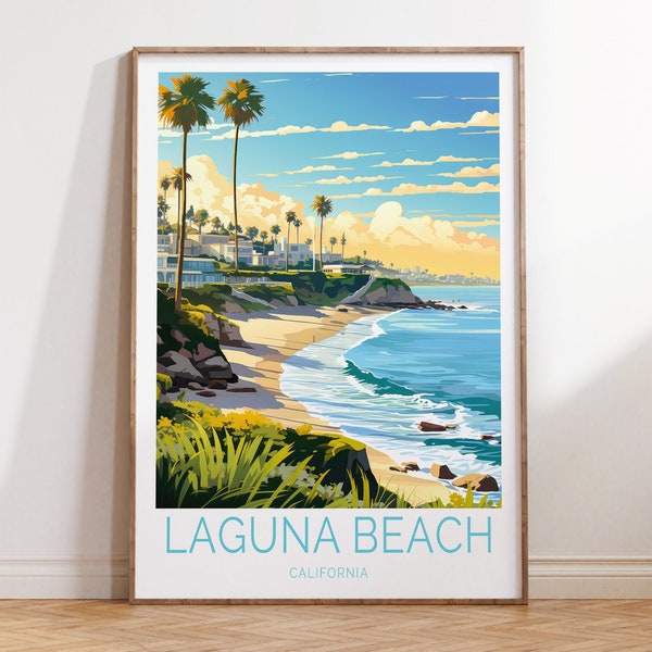 Laguna Beach California Travel Poster, California Laguna Beach Wall Art, Lagune Beach Travel Wall Art, Orange County Coastal