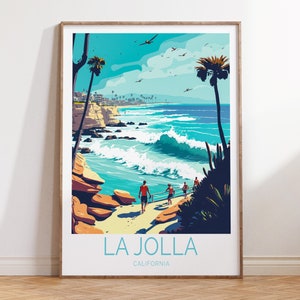 La Jolla California Coastal Travel Poster, La Jolla Poster Wall Art, San Diego La Jolla Surfing California Travel Wall Art