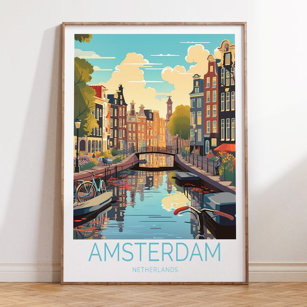 Amsterdam Travel Poster Netherlands Travel Poster, Amsterdam Travel Wall Art, Amsterdam Netherlands Anniversary Gifts