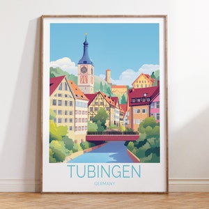Póster de viaje personalizado de Tubinga, Alemania, impresión de viaje a Alemania, arte mural de viaje de Tubinga, regalo de cumpleaños, regalos de decoración del hogar