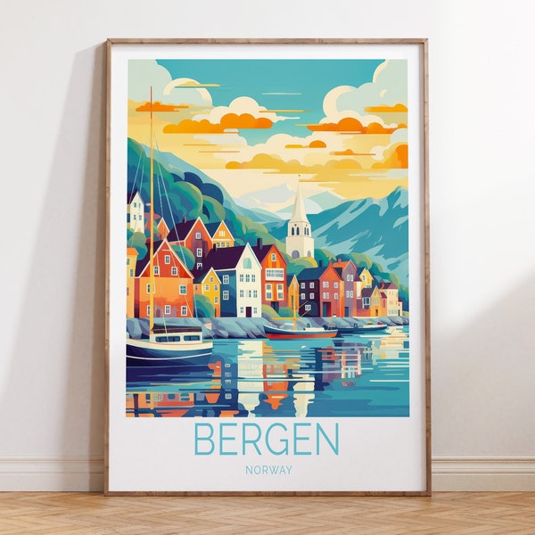 Bergen Norway Travel Poster,Bergen Norway Poster,Bergen Norway Travel Wall Art,Bergen Travel Gift, Birthday Present