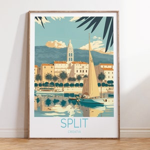 Split Croatia Coastal Travel Poster, Split Travel Poster, Dubrovnik Split Travel Wall Art, Coastal Travel Gifts, Croatia Decor