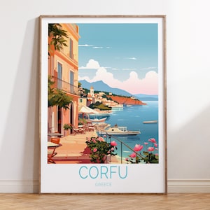 Corfu Greece Travel Poster, Corfu coastal Wall Art, Greece Travel Gifts, Corfu Greece Travel Poster, Corfu Greece Travel Art