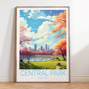 Central Park New York Travel Poster, Central Park New York Travel Wall Art, New York Central Park Travel Wall Art