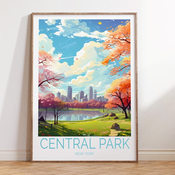 Central Park New York Travel Poster, Central Park New York Travel Wall Art, New York Central Park Travel Wall Art