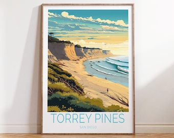 Torrey Pines California Travel Poster, Torrey Pines San Diego Coastal Wall Art, Torrey Pines Travel Wall Art, California Coastal