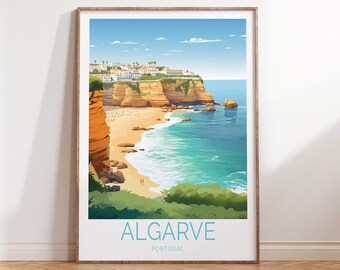 Poster di viaggio Algarve Distretto di Faro Portogallo, Poster di viaggio Algarve Arte murale, Poster di viaggio Algarve Portogallo Arte murale, Poster di viaggio Algarve