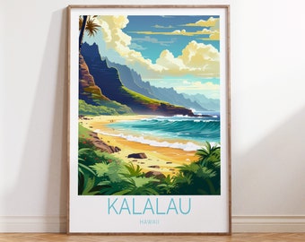 Kalalau Hawaii reisposter, Kalalau Hawaii Trail kunst aan de muur, Kalalau Hawaii Coastal Travel Print, huwelijksgeschenken, Home Decor geschenken