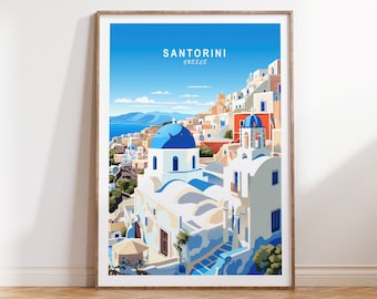 Póster de viaje a Santorini, Grecia, póster de Santorini, arte mural de viaje a Grecia, regalo de viaje a Santorini, regalo de cumpleaños