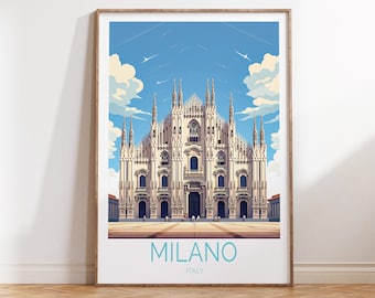 Póster de viaje a Milán, póster de viaje a Italia, arte mural de viaje a Milán, arte mural de viaje a Milán, Italia, regalos de viaje a Milán, Italia